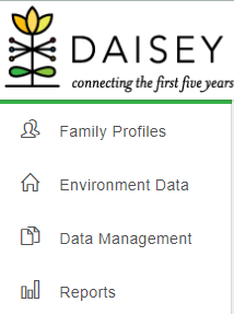 Left side menu with options of Family Profiles, Environment Data, Data Management, and Reports